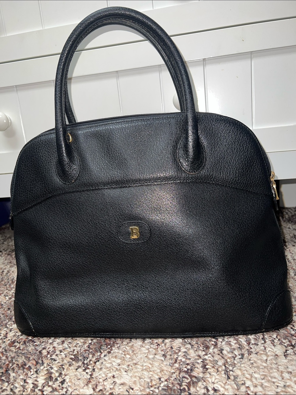 Bally Black Leather Dome Satchel